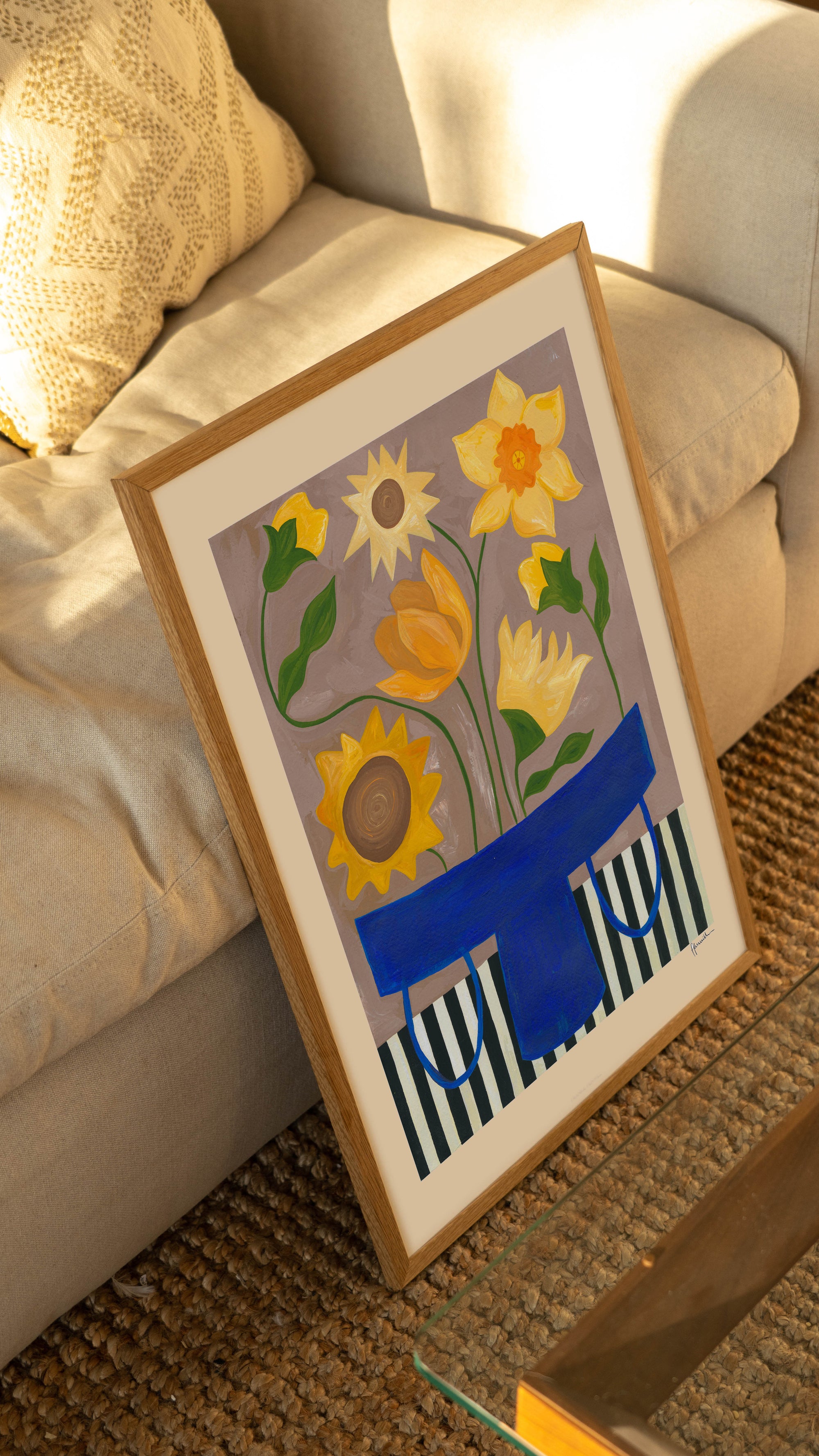 Yellow Bouquet in Blue Vase Print