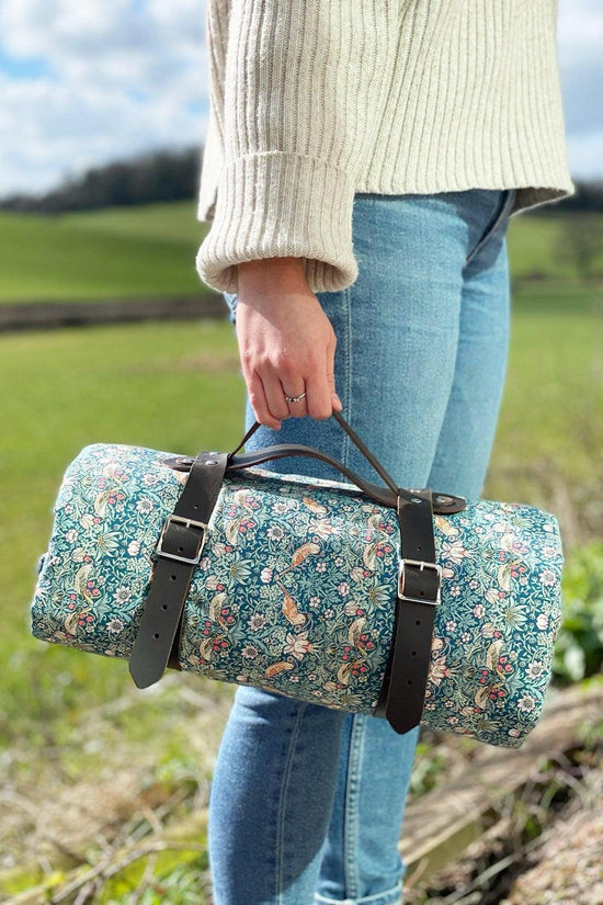 Picnic Blanket Made With Liberty Fabric Strawberry Thief & Capel Mustard