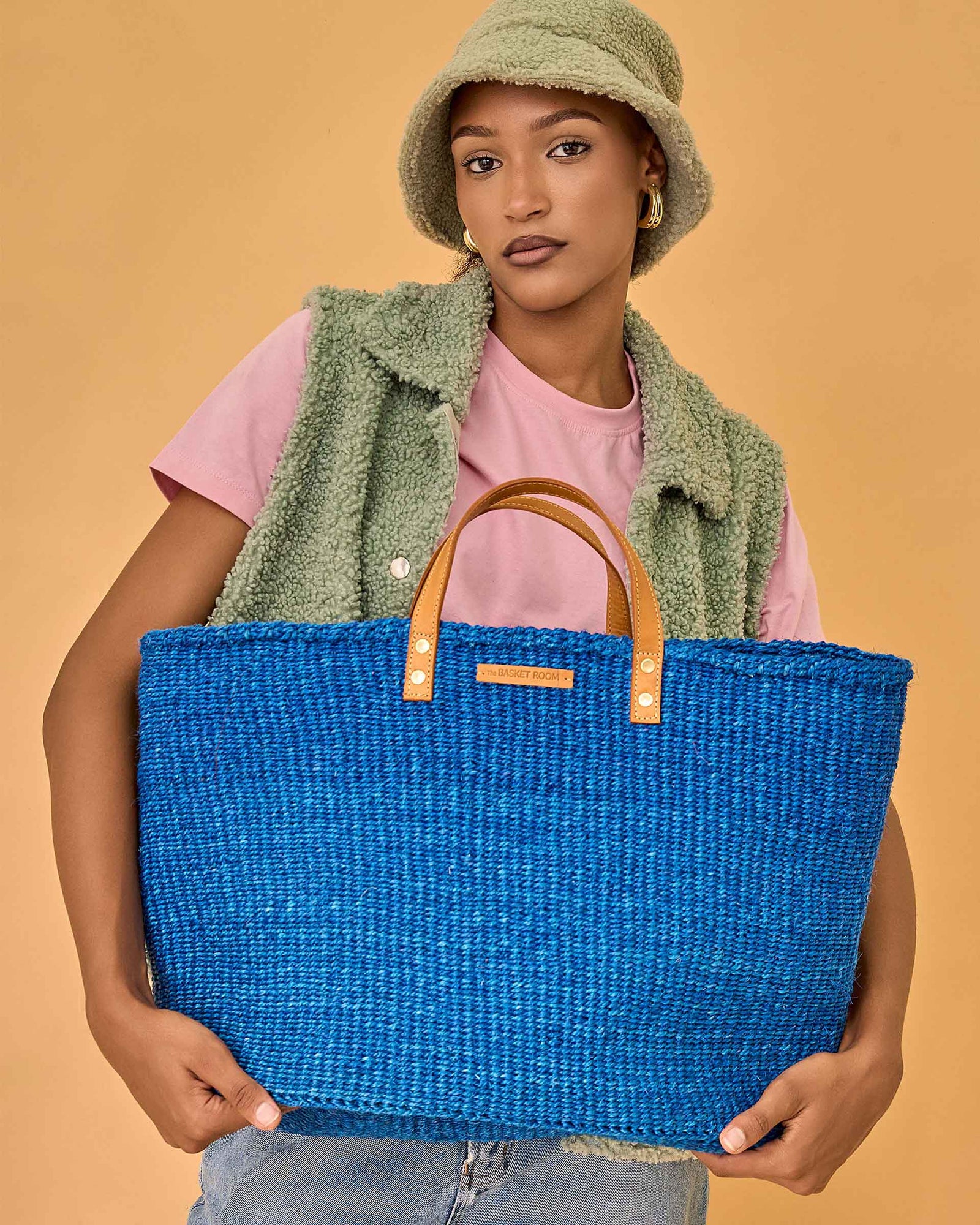 BANDARI: True Blue & Tan Leather Sisal Shopper