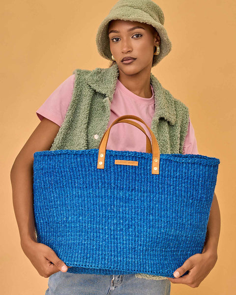 BANDARI: True Blue & Tan Leather Sisal Shopper