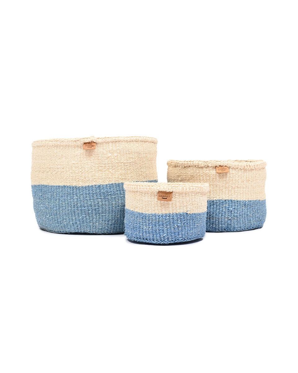 MKOA: Sky Blue Colour Block Woven Basket