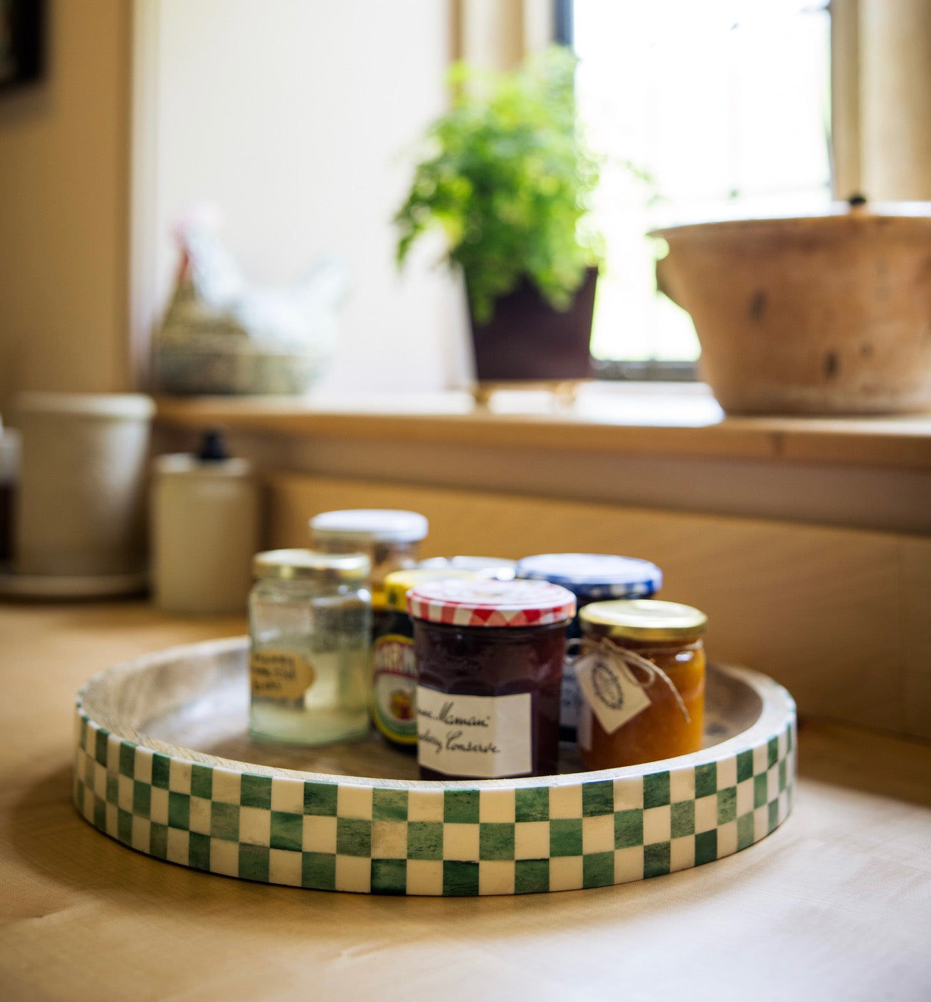 Round Inlay Tray | Green | Chequered