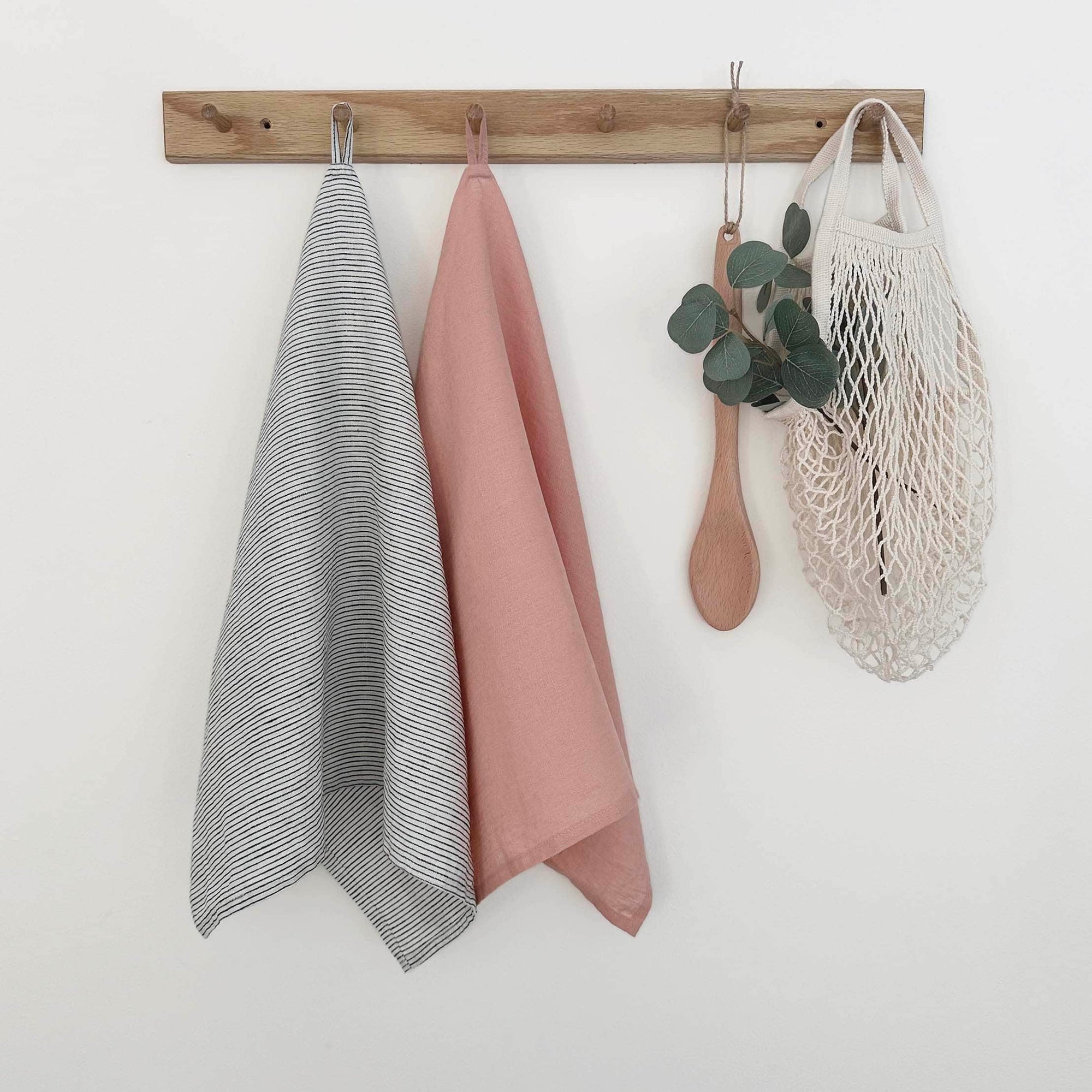 100% Linen Tea Towels OEKO-TEX® Certified – Pale Pink + Stripe