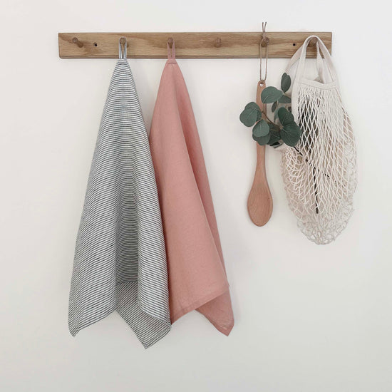 100% Linen Tea Towels OEKO-TEX® Certified – Pale Pink + Stripe