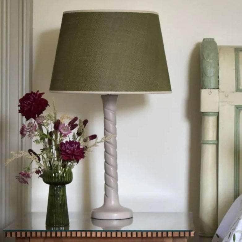 Small Twisted Wooden Table Lamp - Taupe