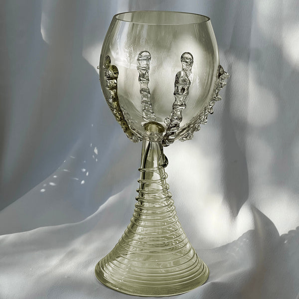 Mouthblown Wine Goblets - Tall Ribbed Green
