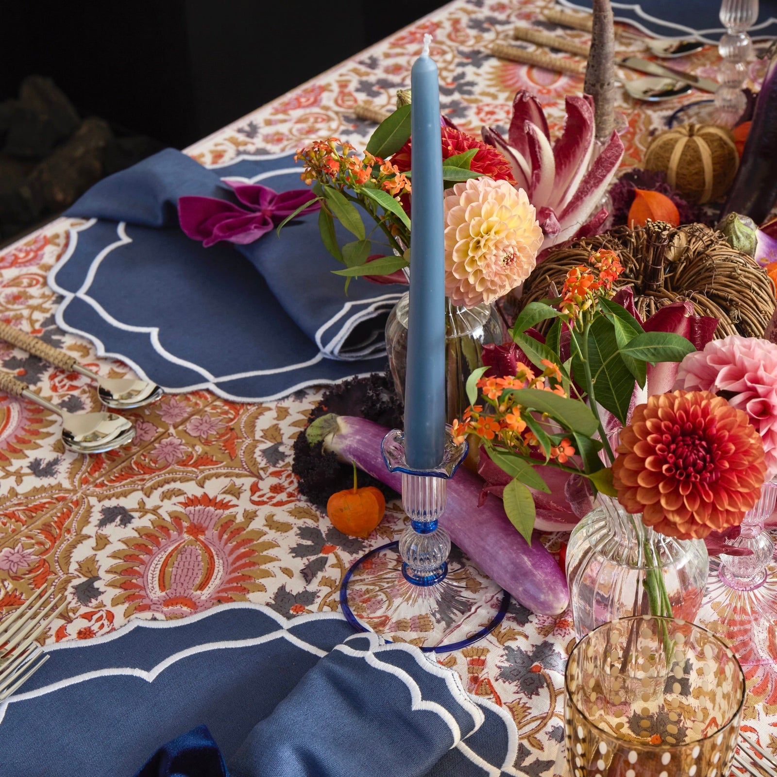 Blue Rimmed Savannah Candleholders (set of 2)