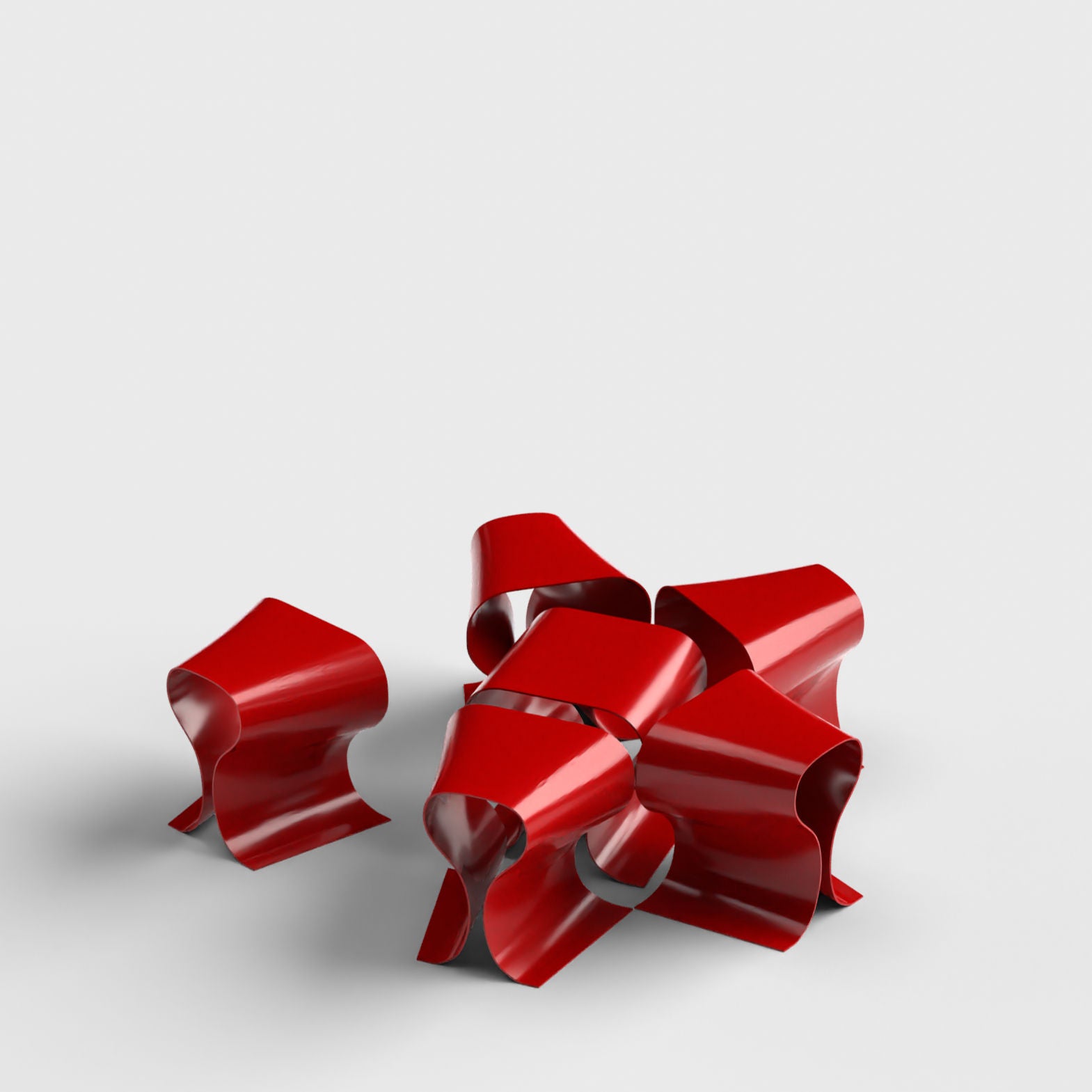 Gift Bow Stools and Side Table Red