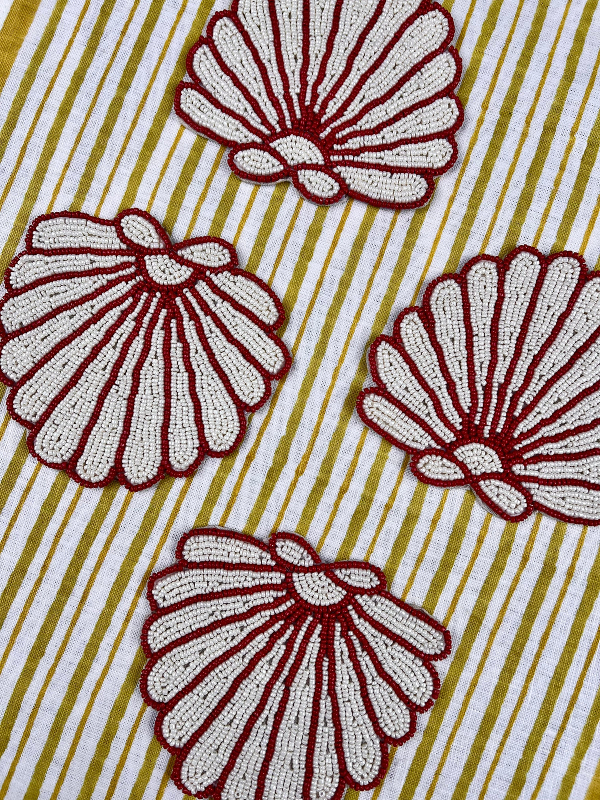 Beaded Shell Coasters - Coral & Ivory