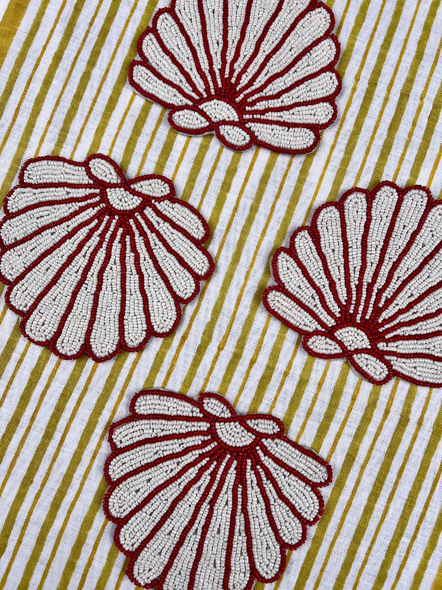Beaded Shell Coasters - Coral & Ivory