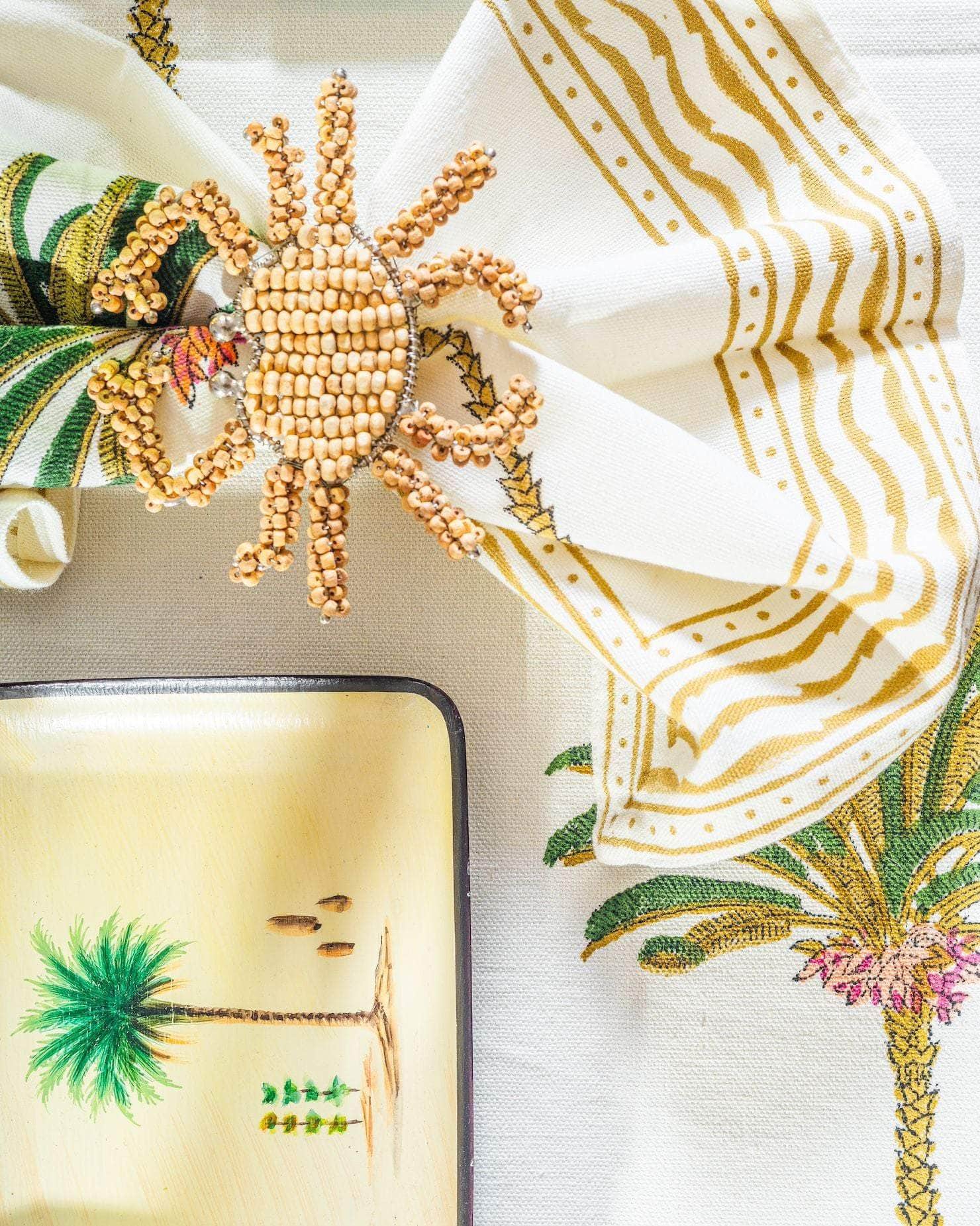 Hand-Printed Cotton Napkins - Palm Set of 4