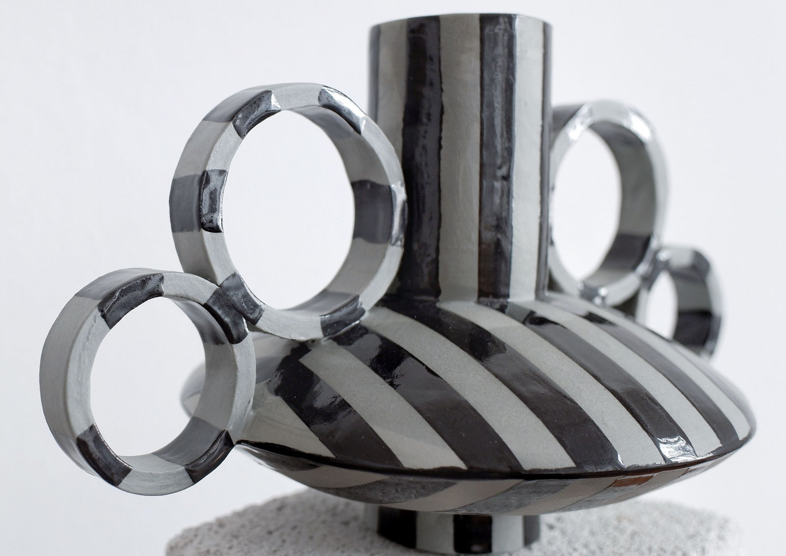 Small Zebrino - Black on Gray - Porcelain Vase