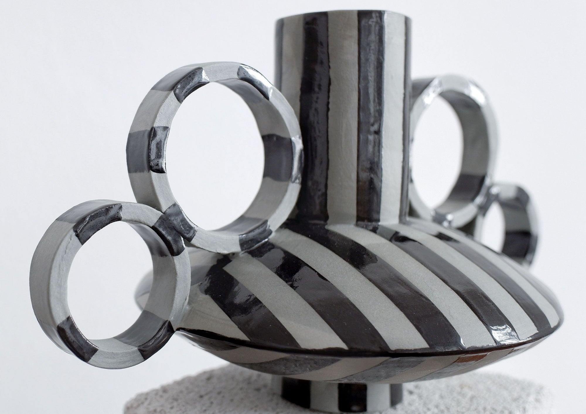 Small Zebrino - Black on Gray - Porcelain Vase