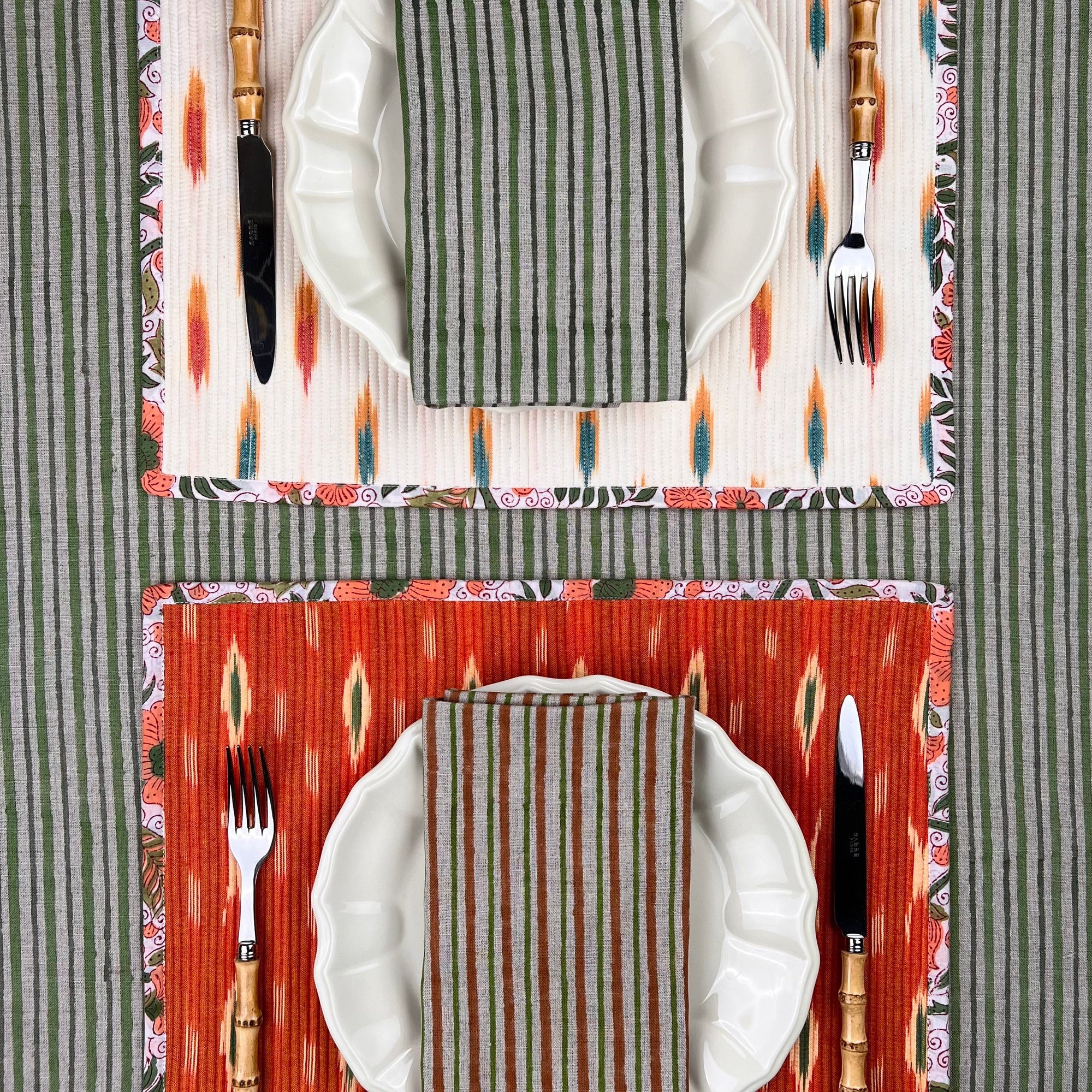 The Breakfast Ikat Placemat (pair) -Persimmon & Ivory