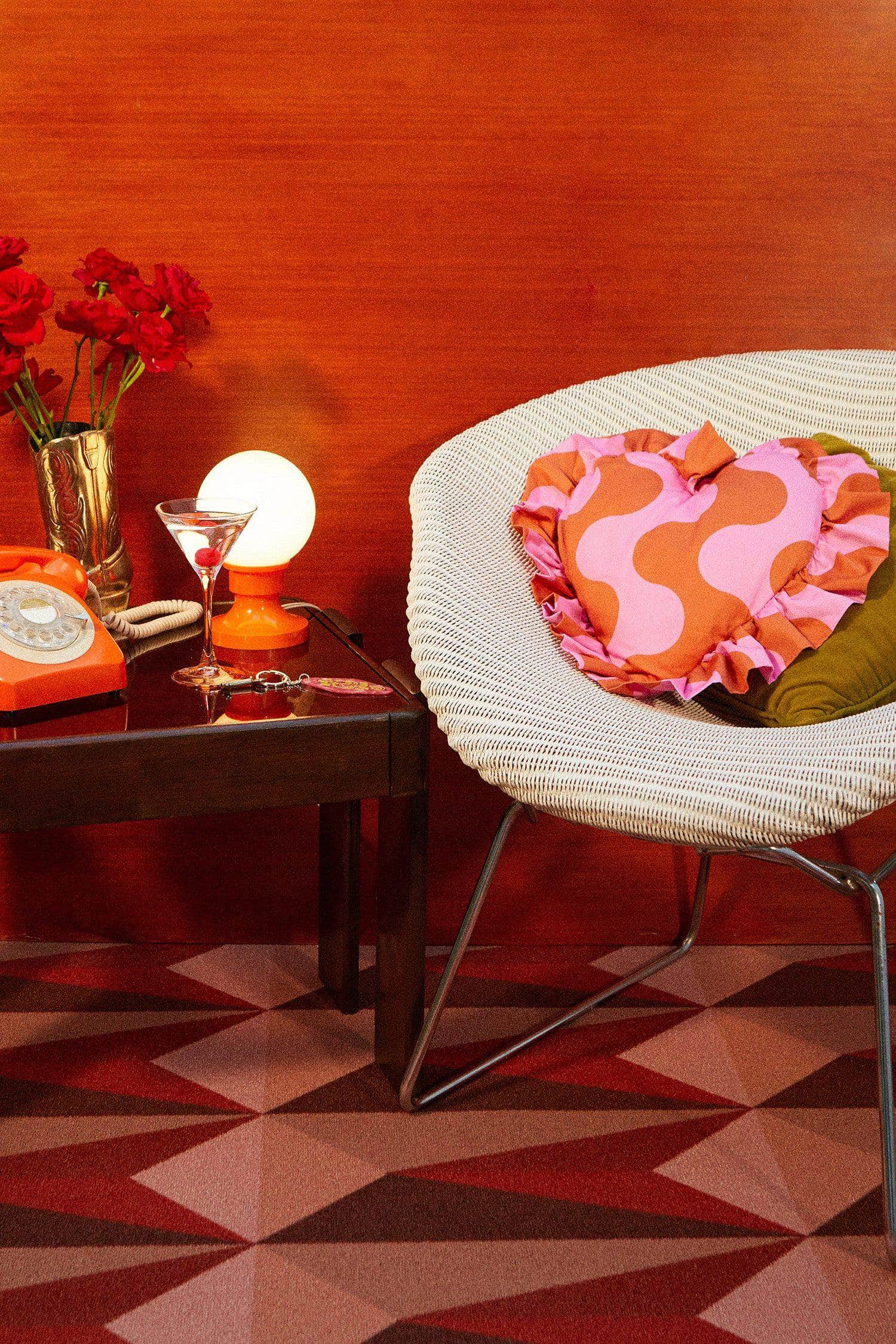 Young Hearts Ruffle Cushion in Dragstrip Disco