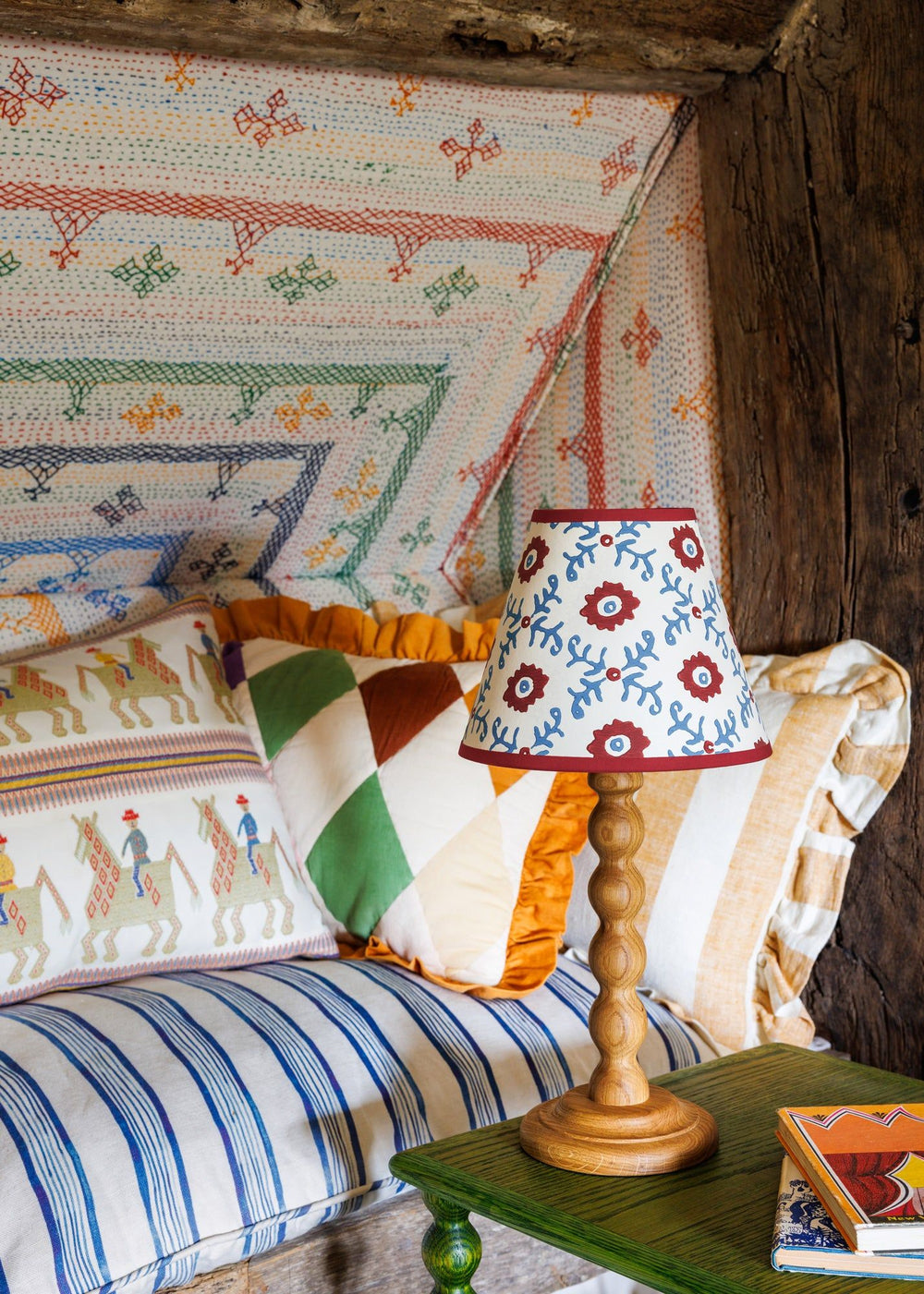 Folk Flower Lampshade - Red / Blue