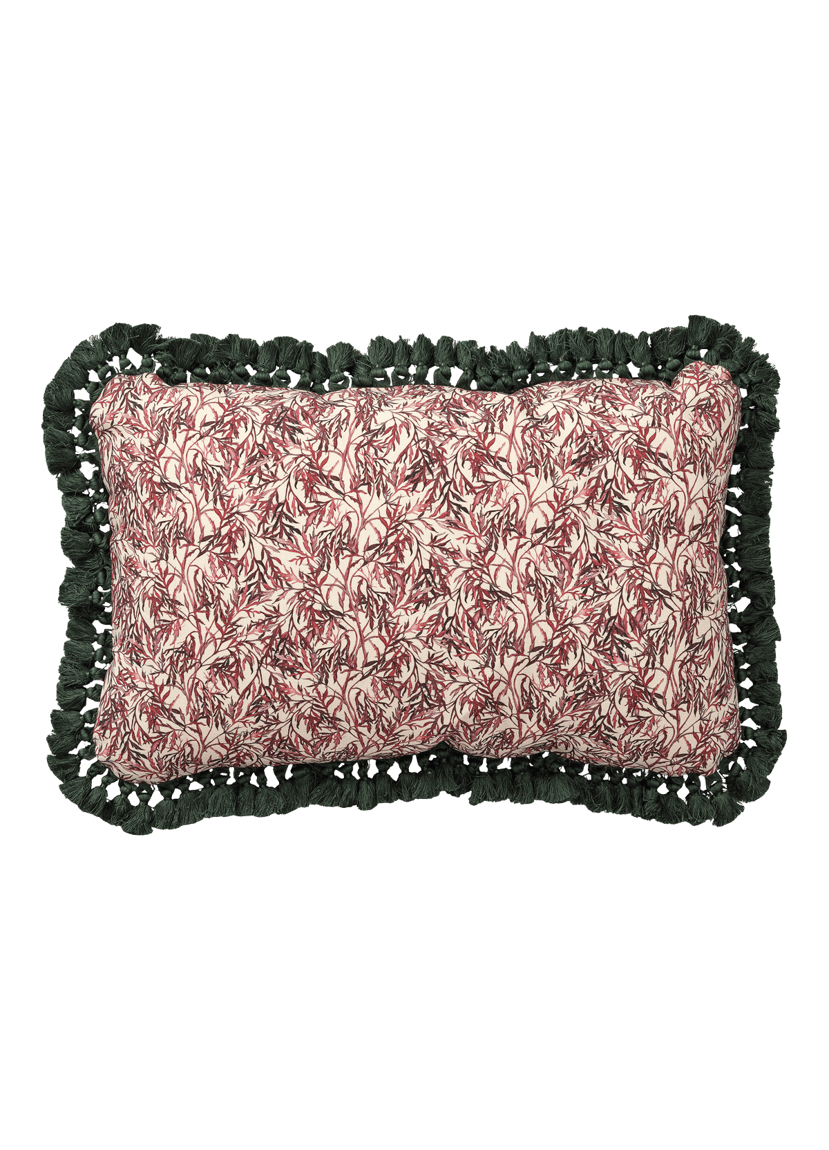 Elderflower Cushion with Green Tassel Fringe