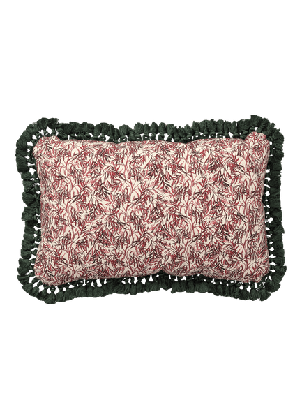 Elderflower Cushion with Green Tassel Fringe