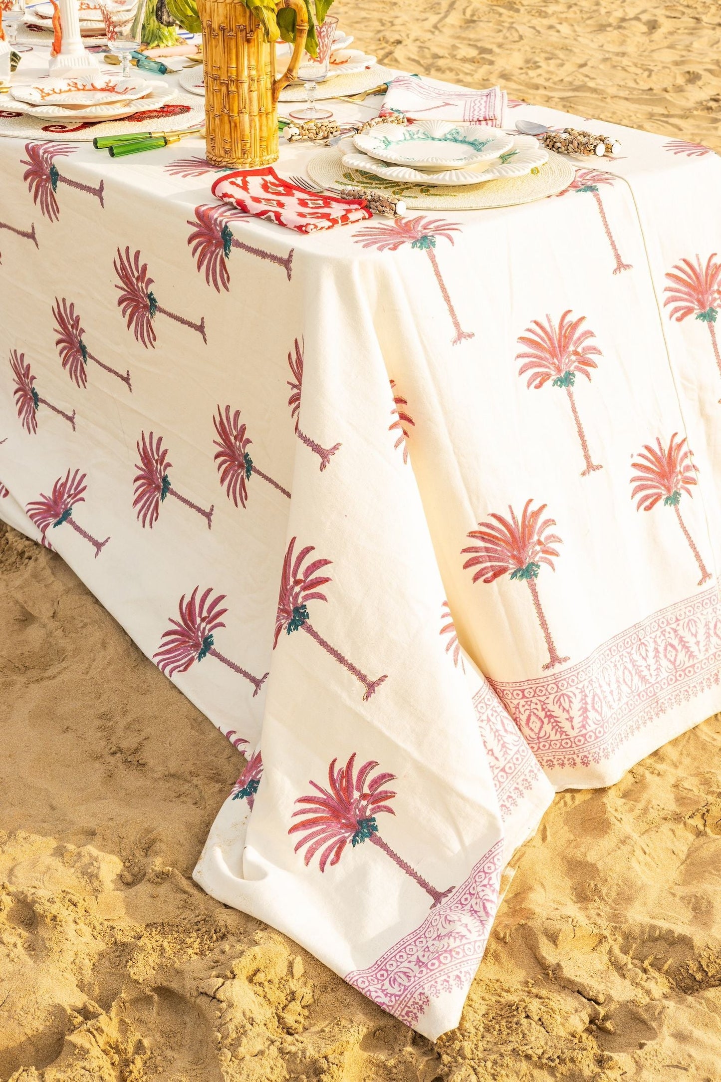 Hand-Printed Palm Cotton Tablecloth
