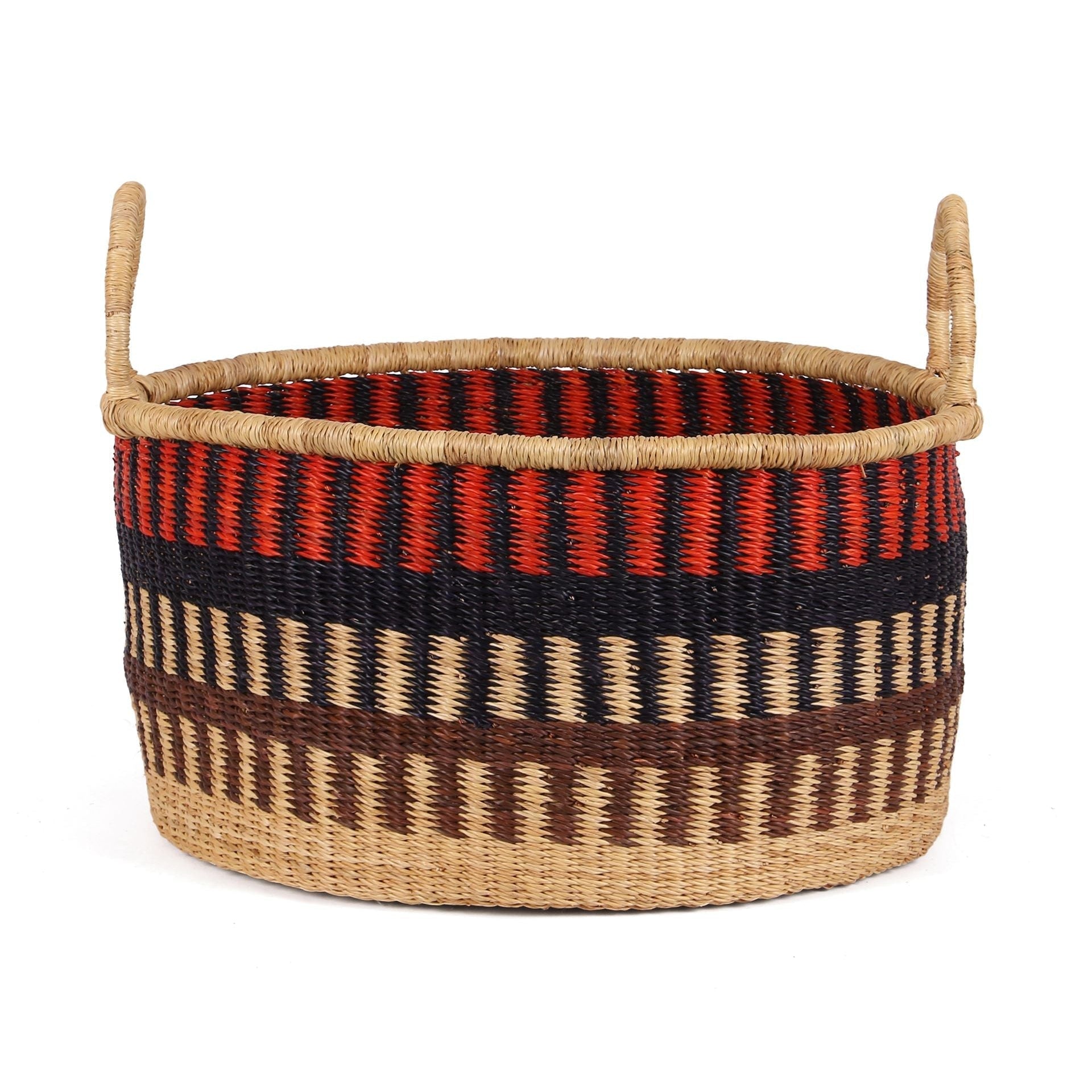 SIBIRI: Medium Orange, Black and Brown Floor Storage Basket with Handles