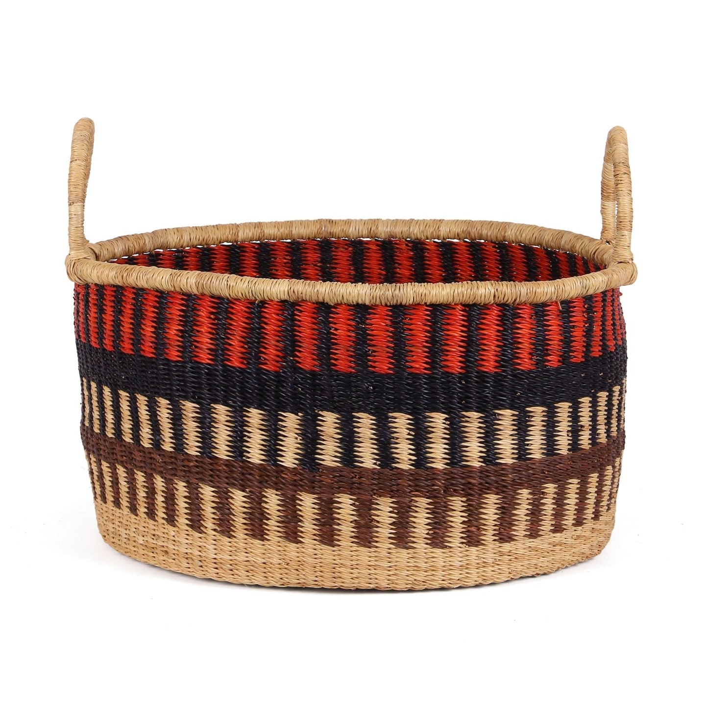SIBIRI: Medium Orange, Black and Brown Floor Storage Basket with Handles