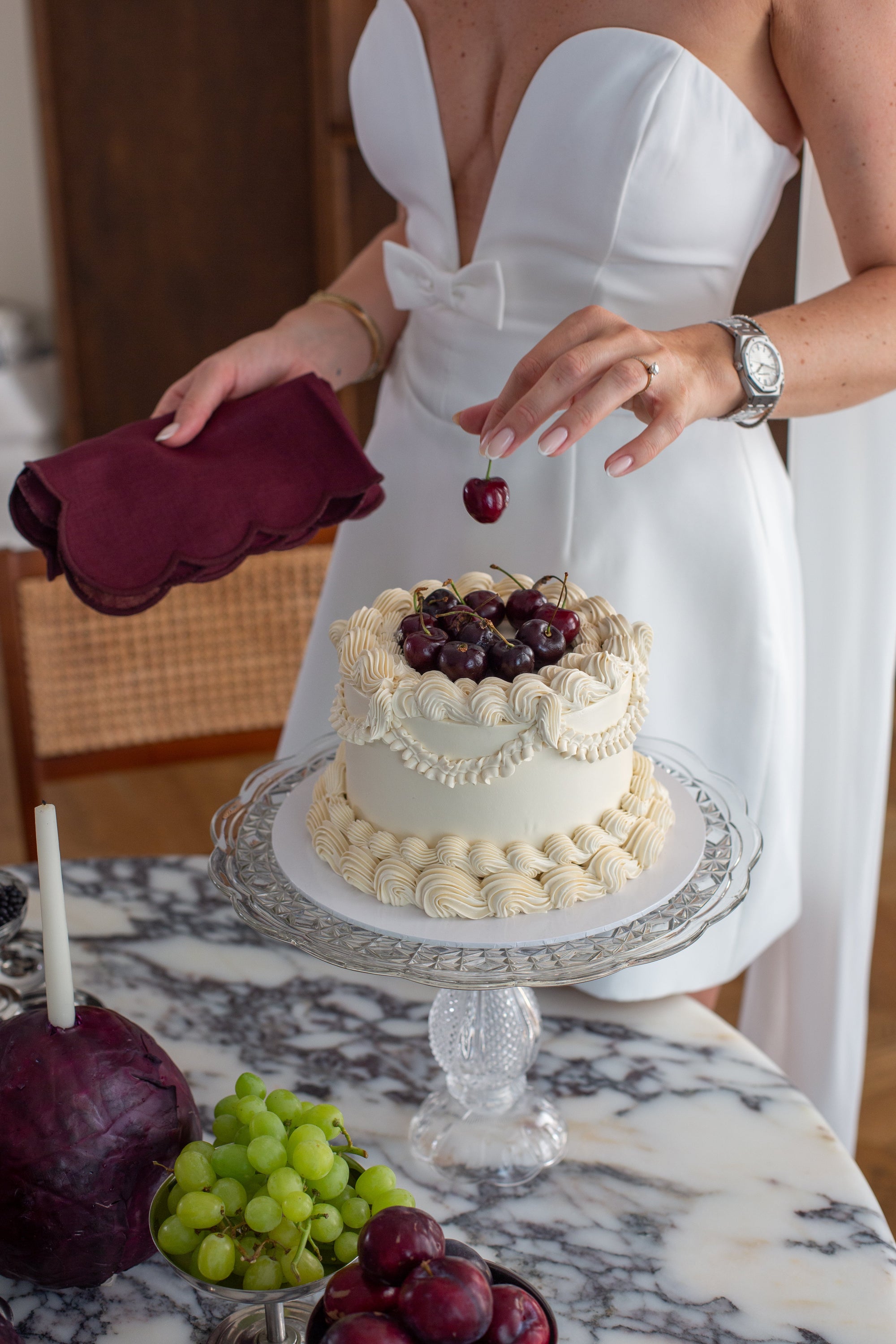 Scallop Linen Napkins Aubergine - Set of 2