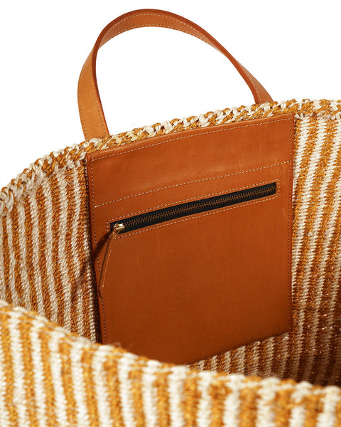 DHEHEBU: Gold and Natural Pinstripe Sisal Shopper