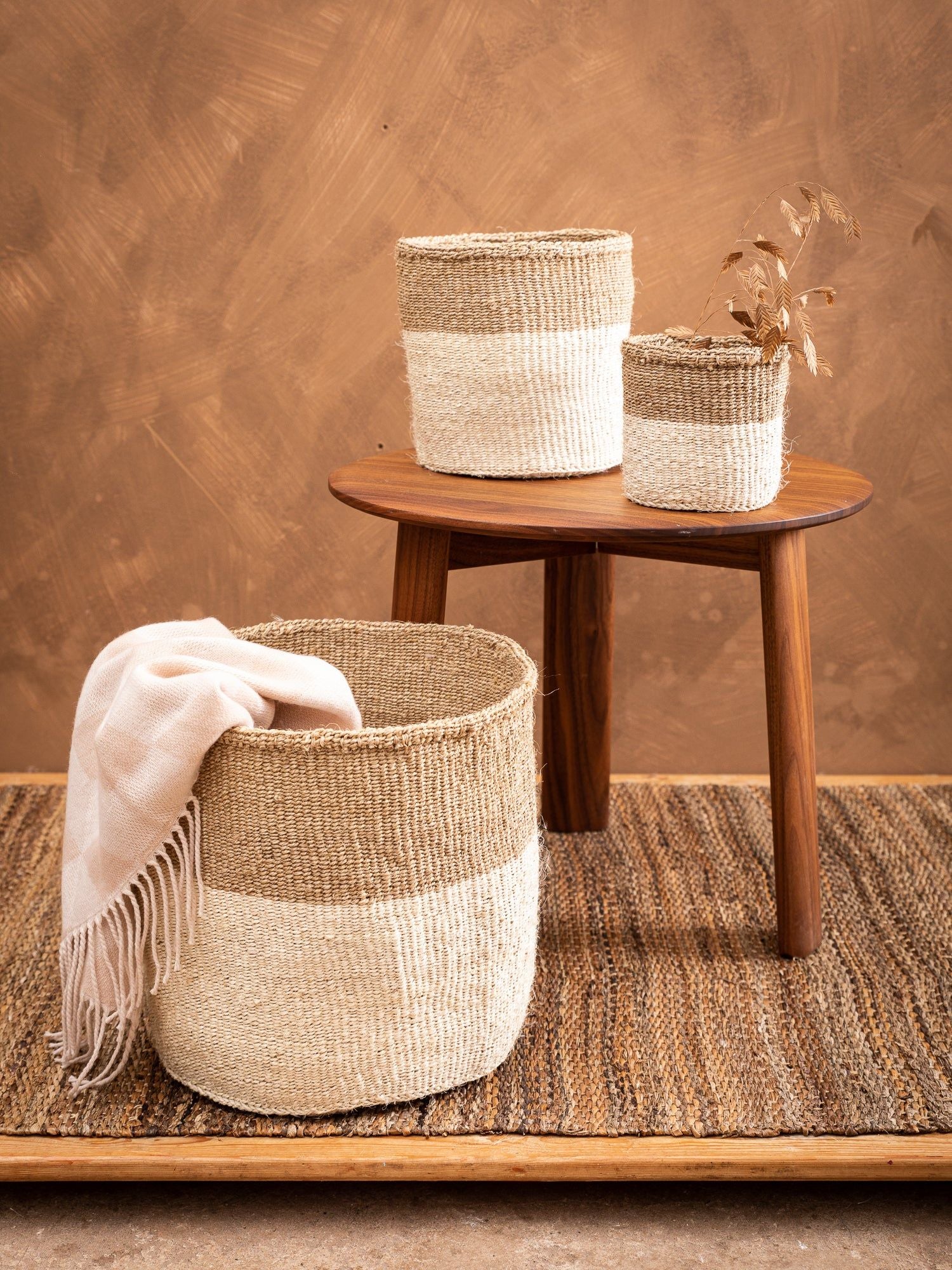 CHAMA: Khaki & White Colour Block Storage Basket