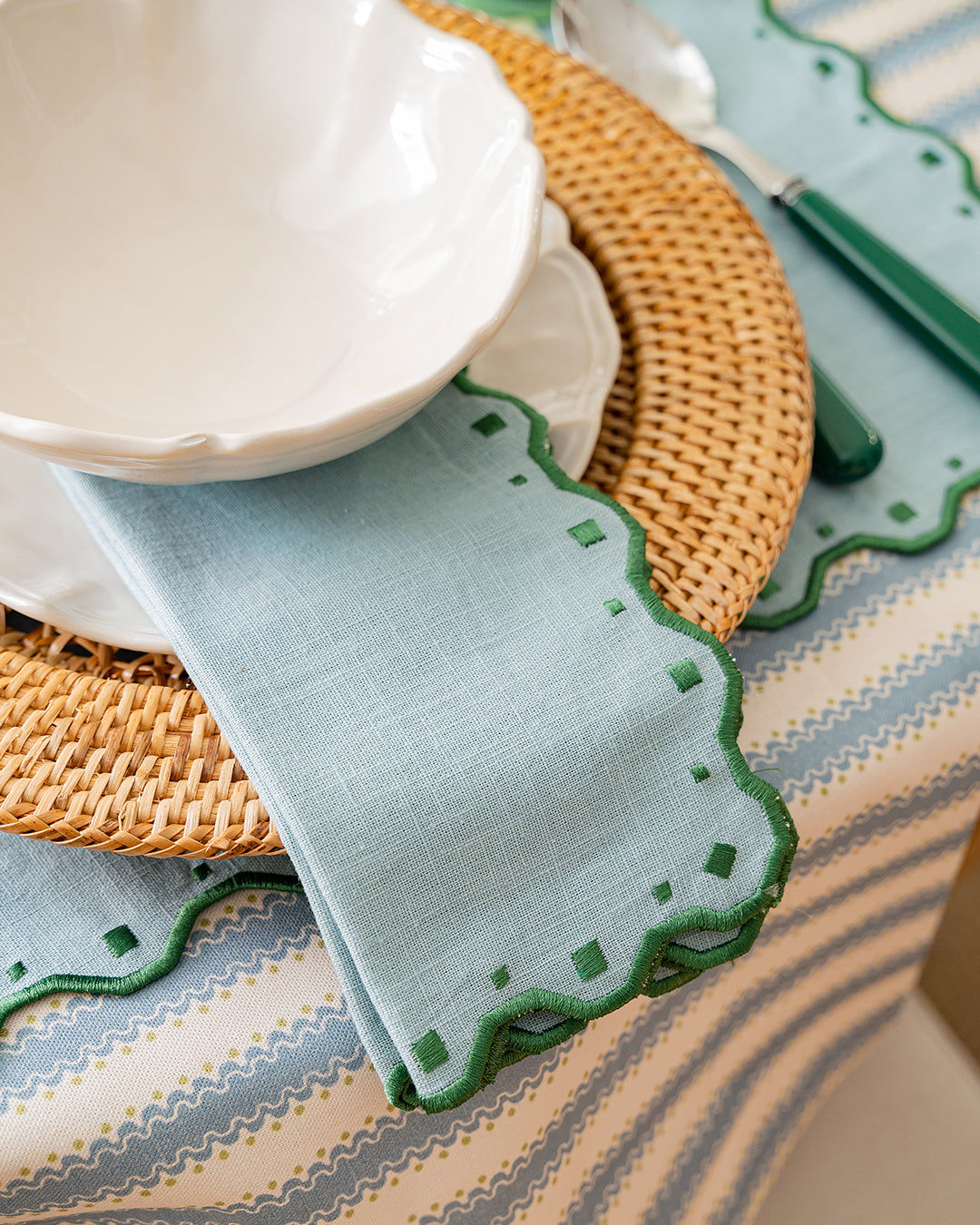 Porto Napkin, Blue with Green