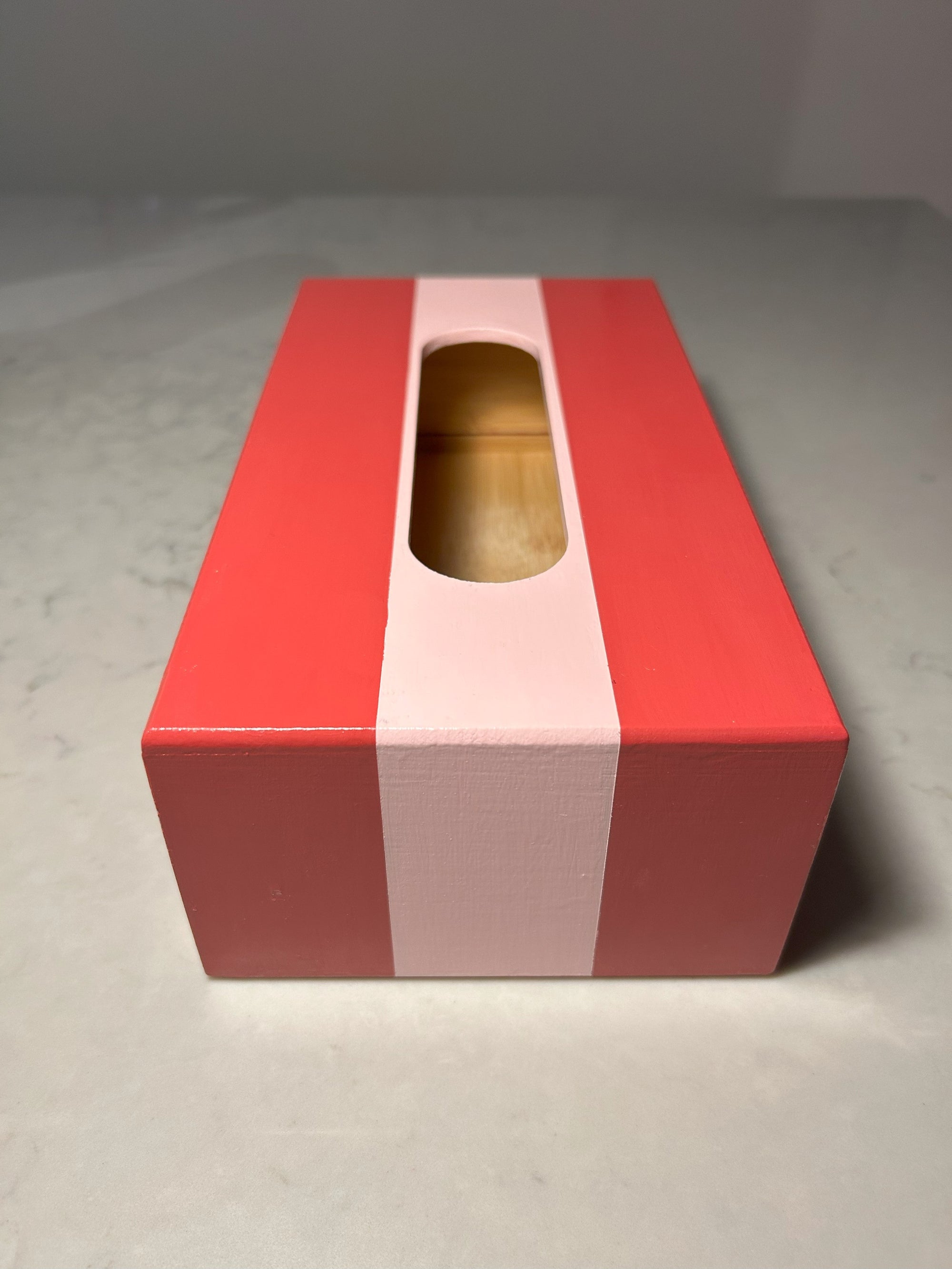 Red and Pink Striped Tissue Box