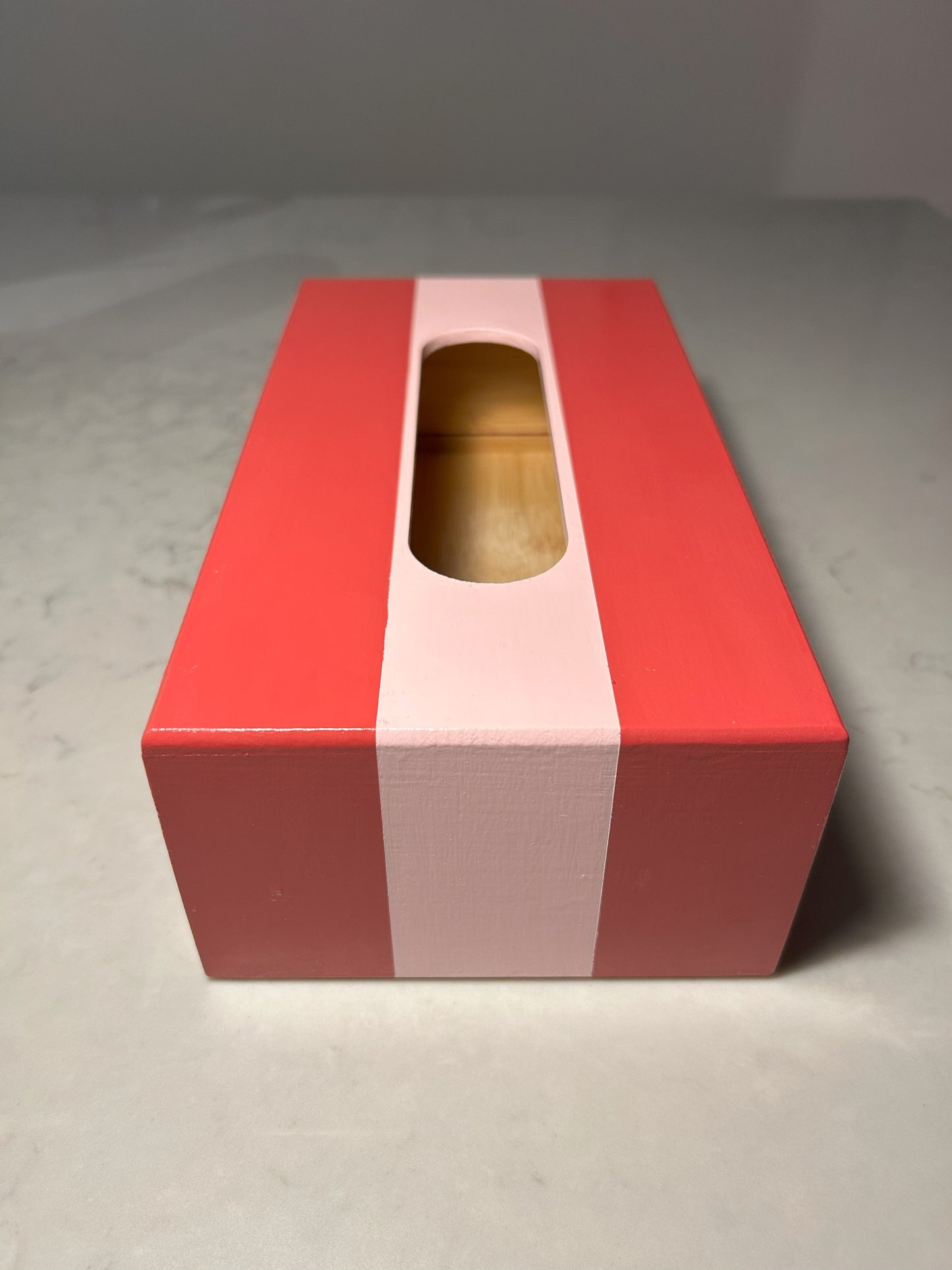 Red and Pink Striped Tissue Box
