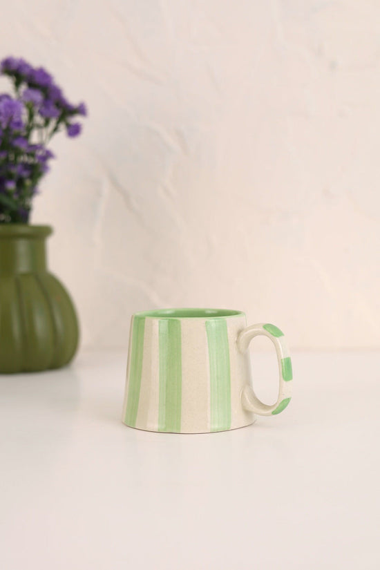 Ceramic Green Stripe Coffee Cup - 220ml (SET OF 4)