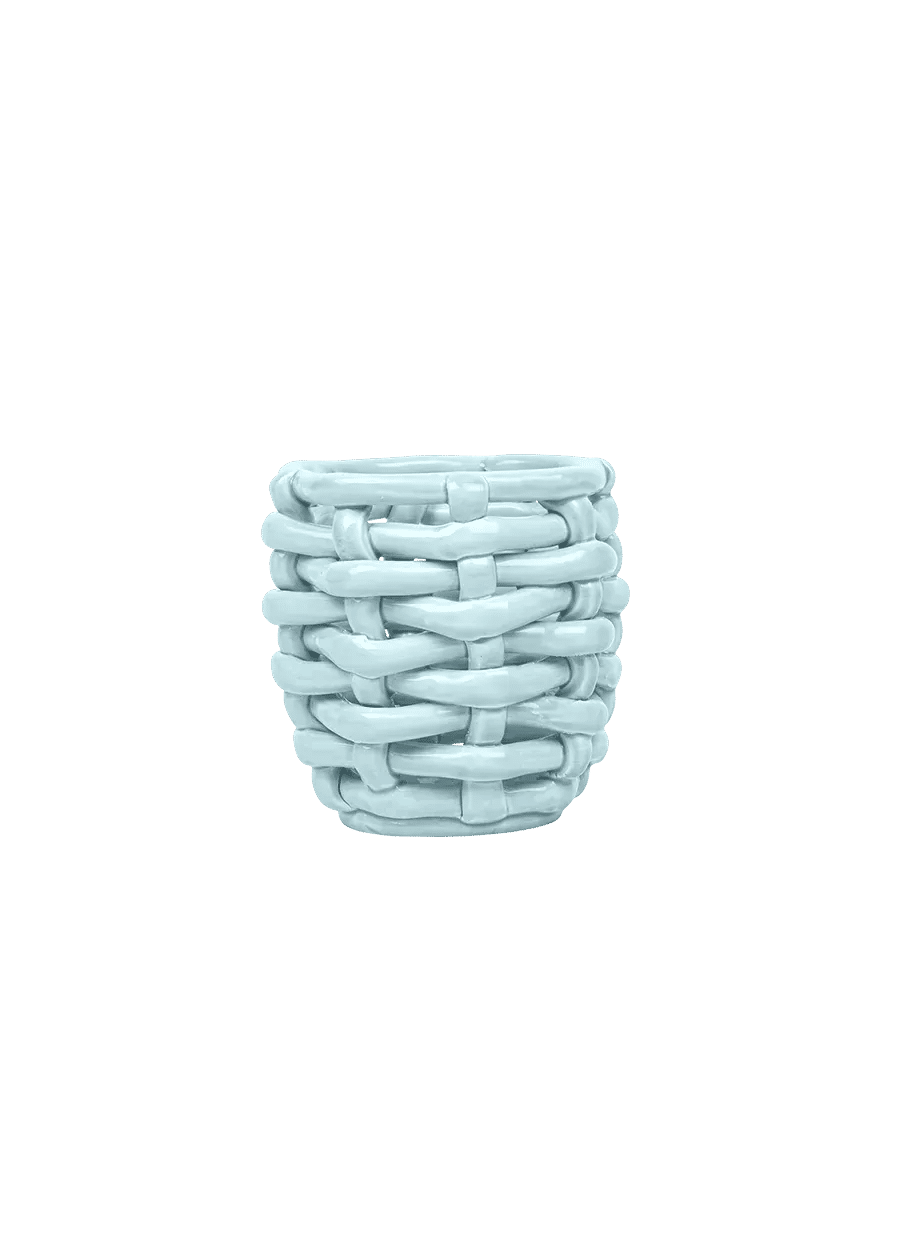 Small Sky Blue Basketweave Planter