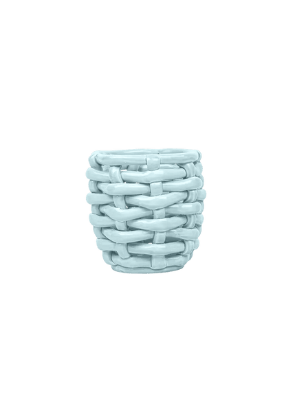 Small Sky Blue Basketweave Planter