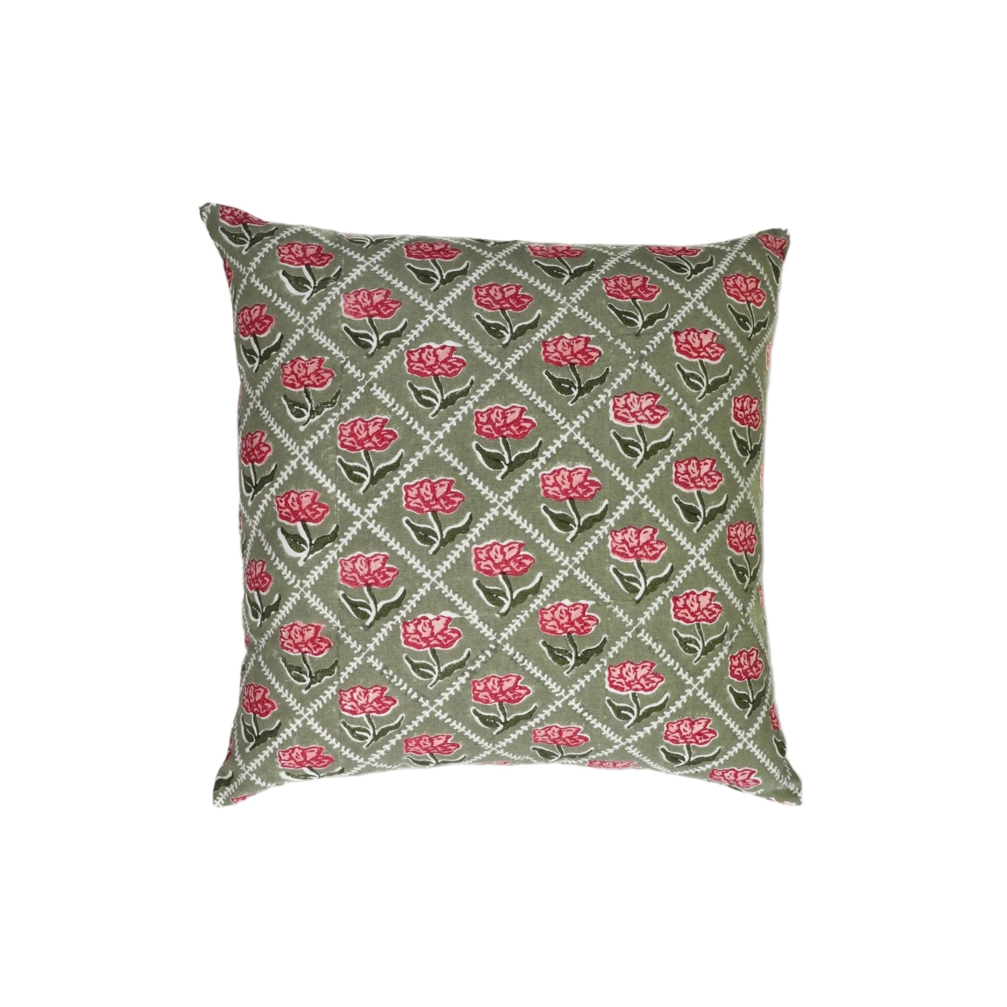 Noor Throw Pillow Cover - Olive & Pink
