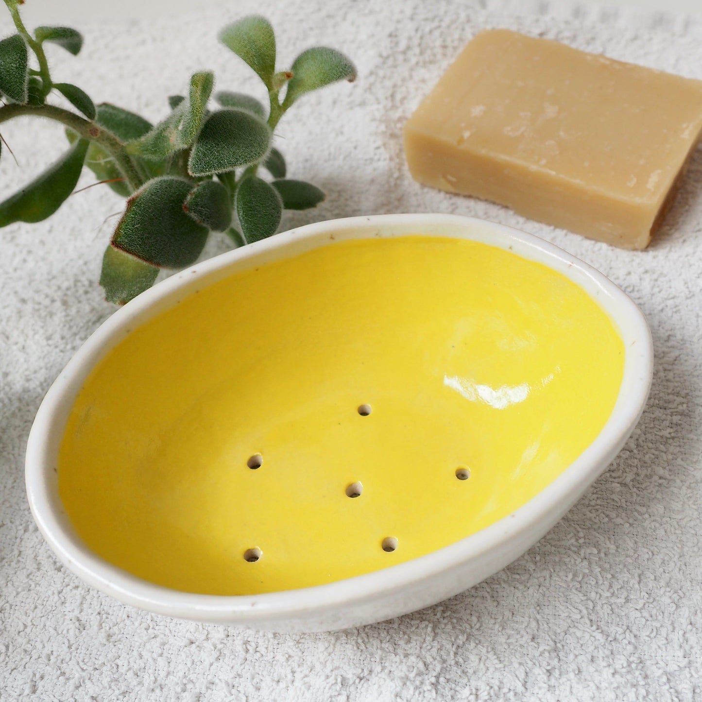 Handmade Yellow Speckled Oval Pottery Soap Dish