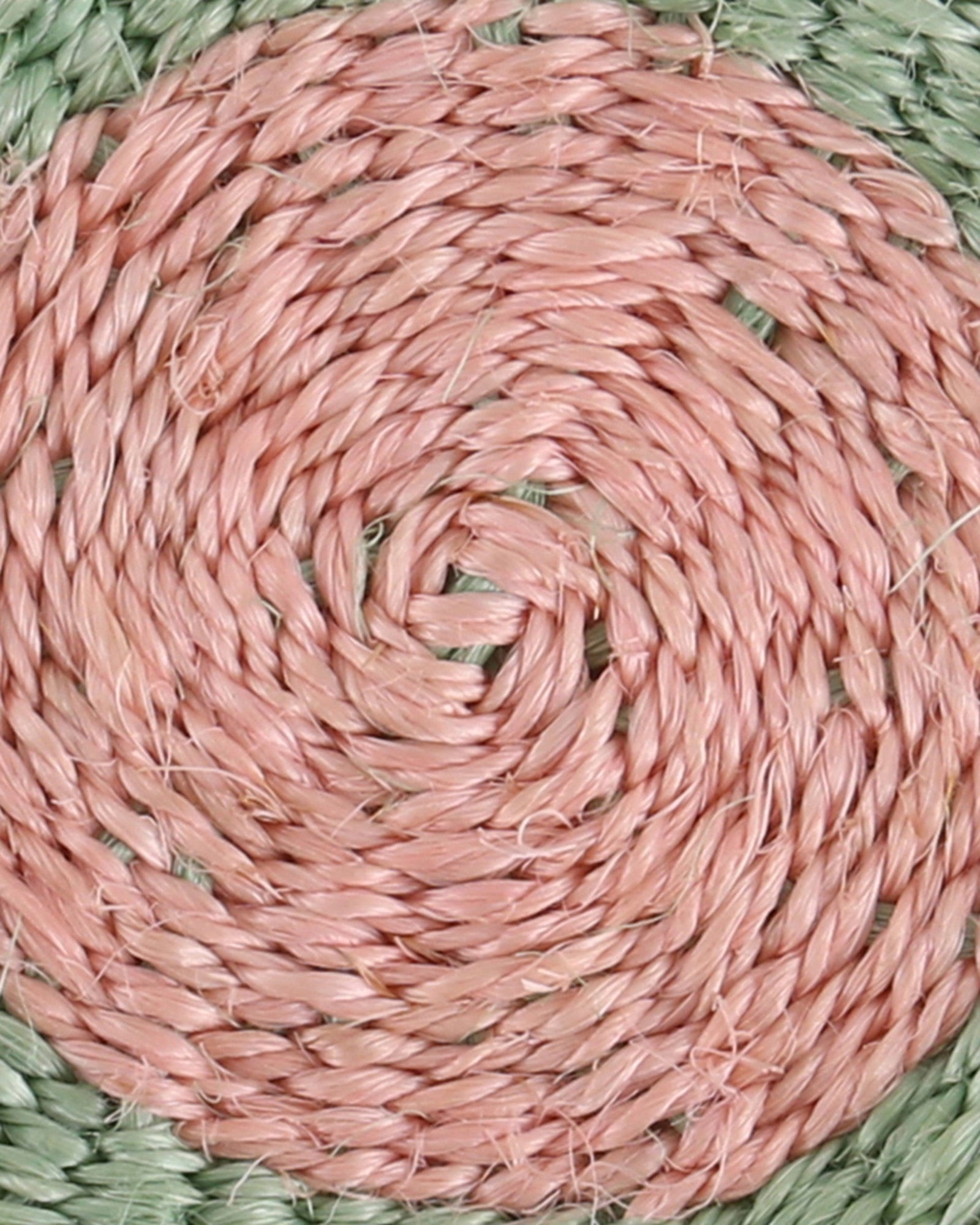 ZAMBARAU: Dusty Pink and Sapling Green Woven Sisal Circular Coaster