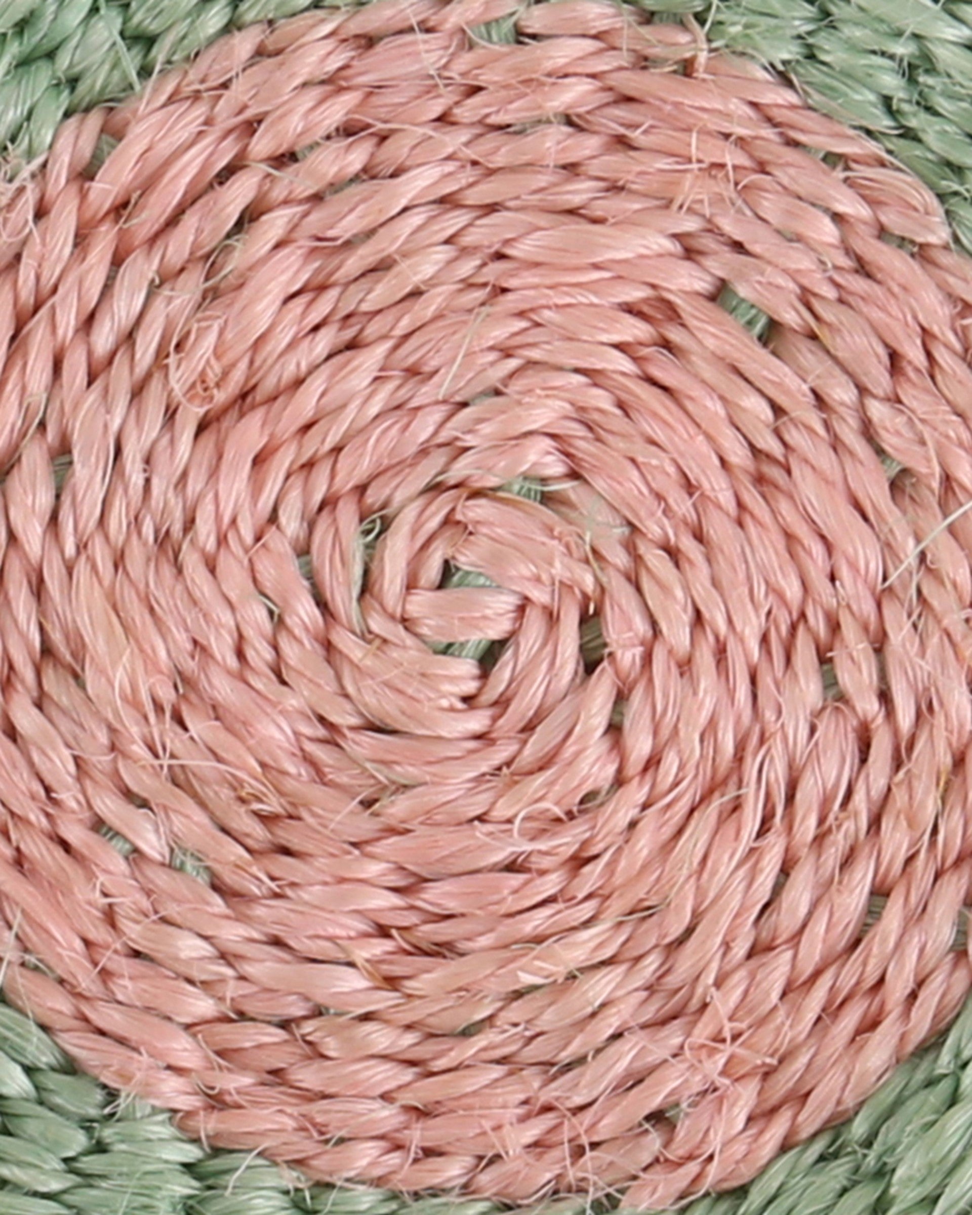 ZAMBARAU: Dusty Pink and Sapling Green Woven Sisal Circular Coaster