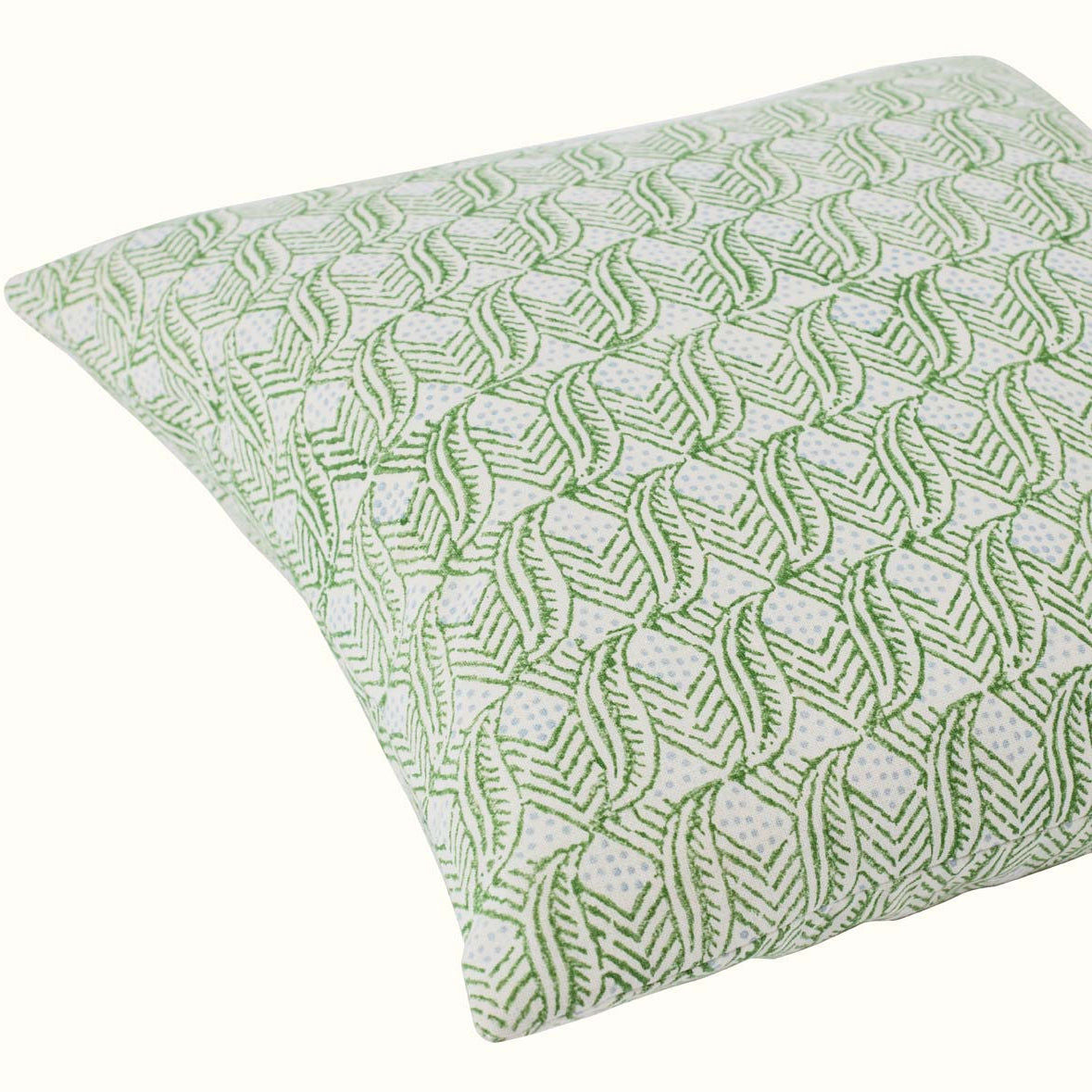 Hand Block Printed Indian Leaf Cushion Blue Green