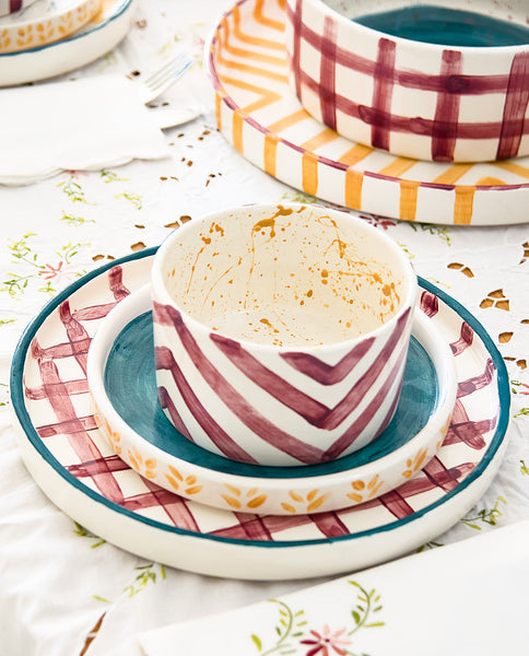 Hand Painted Purple Stripe Soup Bowl