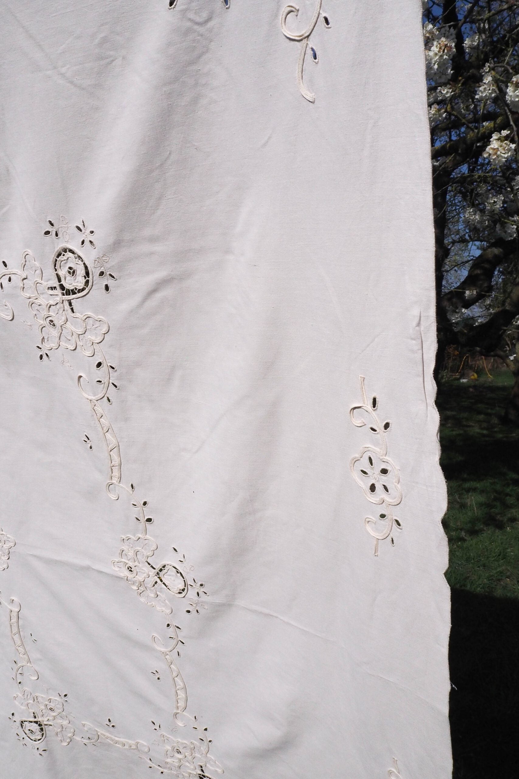 Antique Broderie Anglaise Tablecloth