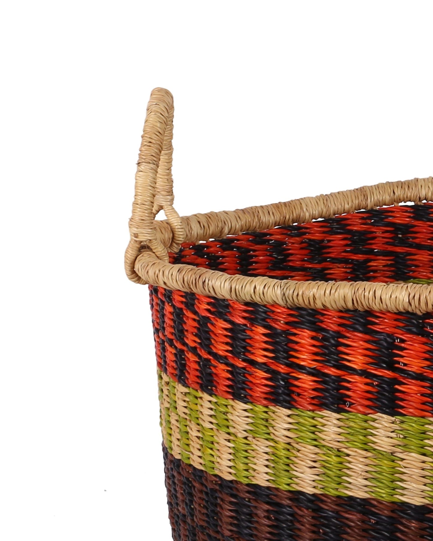 ADWOWA: Medium Orange, Green and Black Floor Storage Basket with Handles