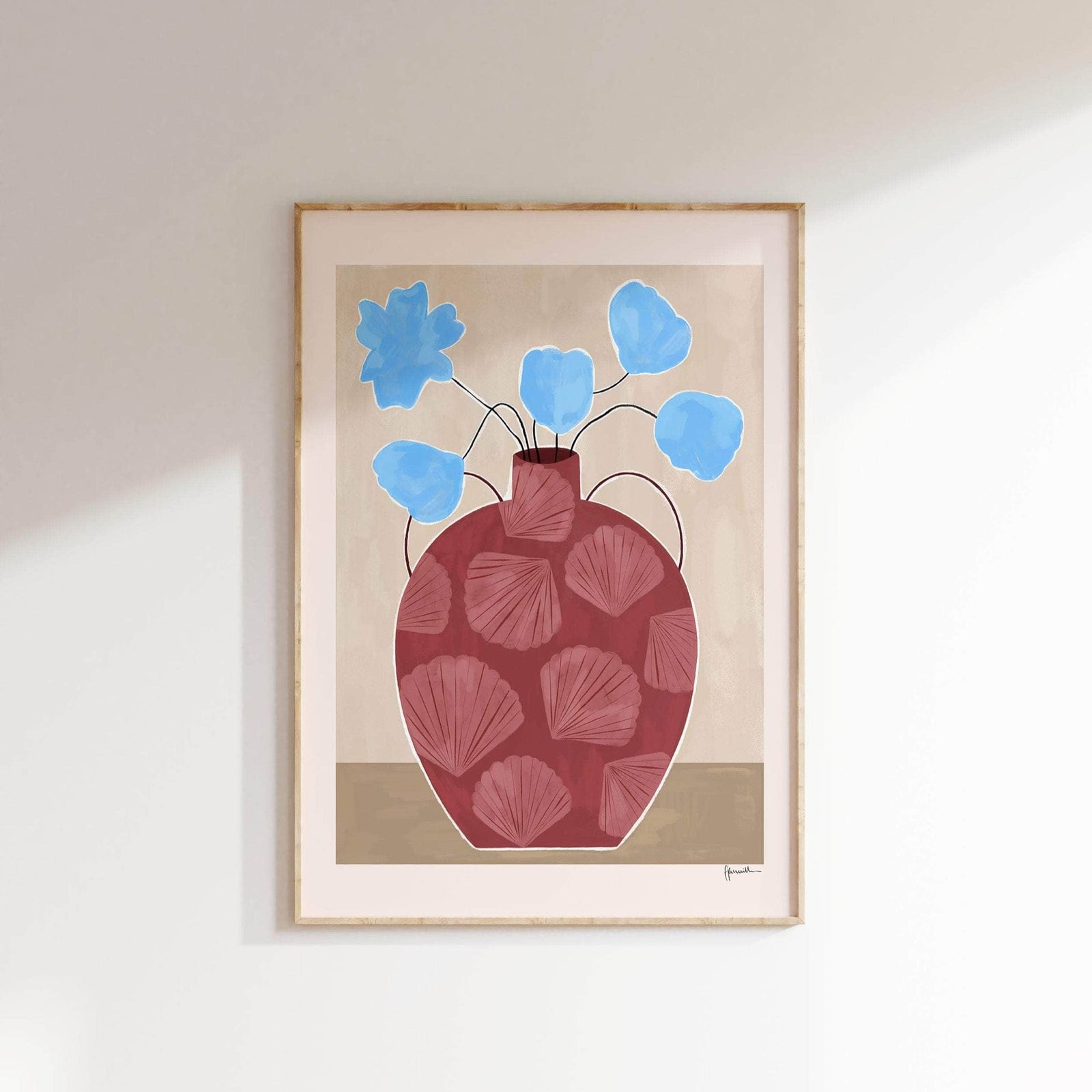 Blue Flowers In Shell Vase Print