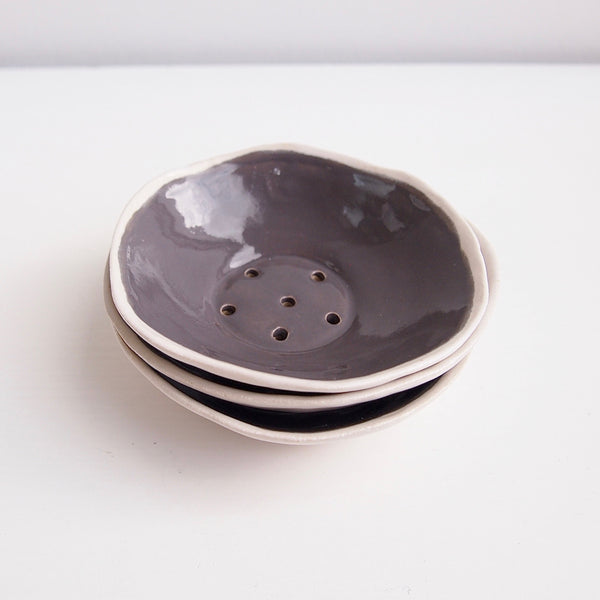 Handmade Grey and White Ceramic Soap Dish