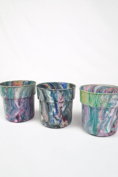 3 Vintage Marbled Plant Pots