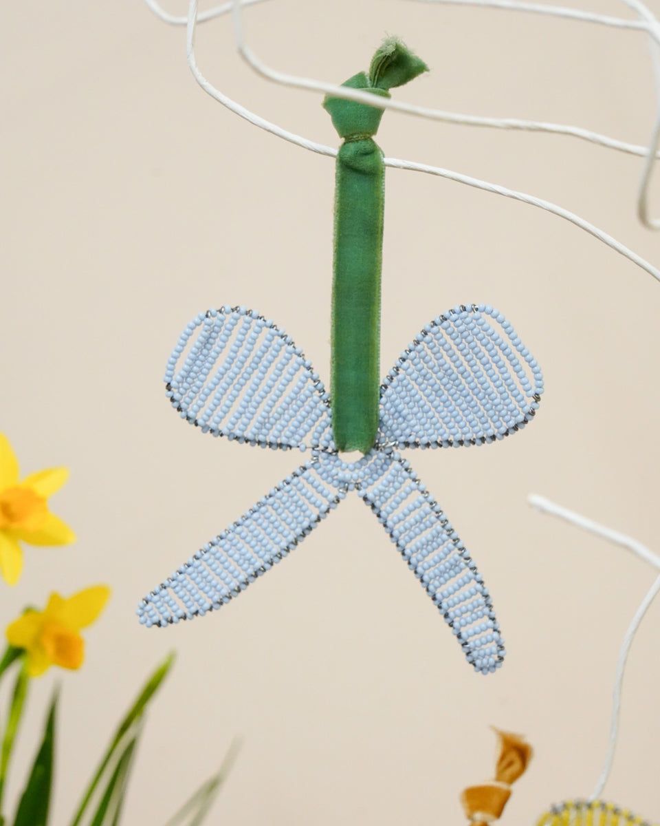 HAKI: Blue Hand-beaded Pastel Bow-Shaped Decoration