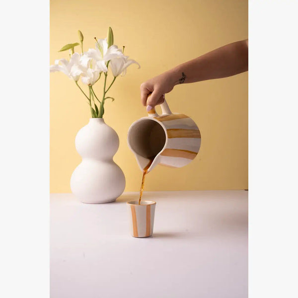 Ceramic Stripe Pitcher, Yellow- 8.25 x 8.25 x 8 Inches