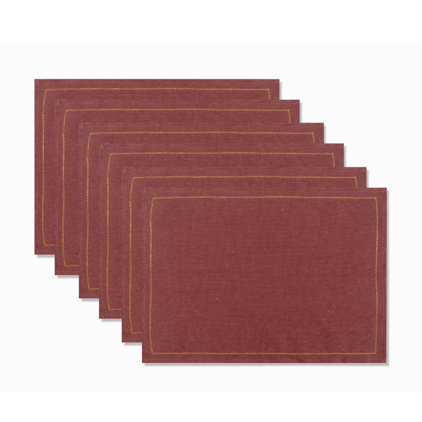 Set of Marsala Placemats with Ochre Hemstitch
