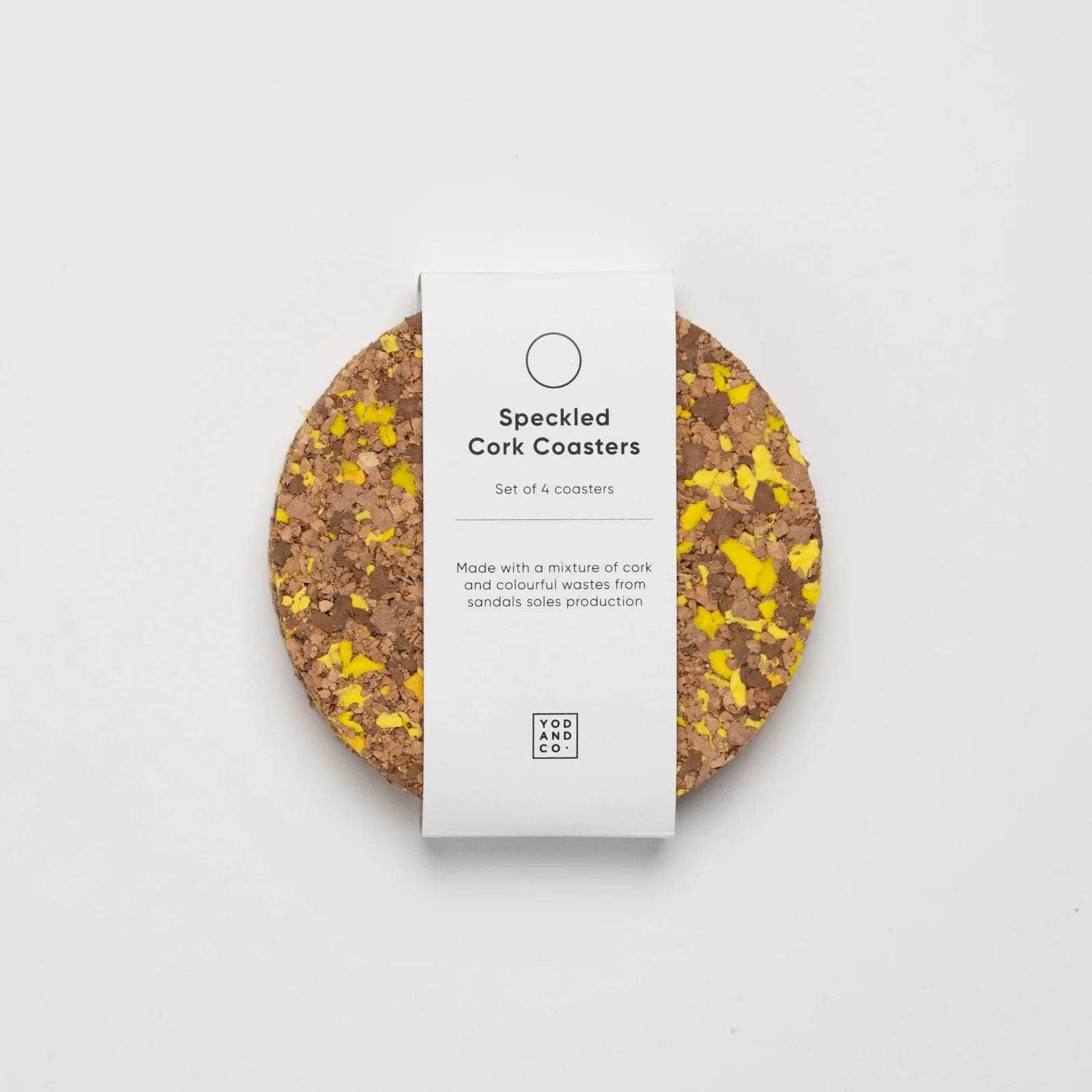 Yellow Speckled Round Cork Coasters - Set of 4