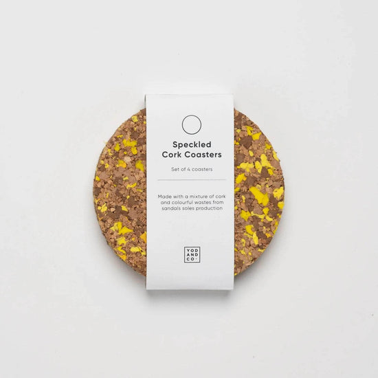 Yellow Speckled Round Cork Coasters - Set of 4
